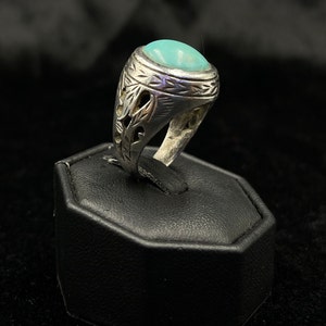 Afghan Sterling Silver Old Vintage Central Asia Ring With Natural Turquoise Stone