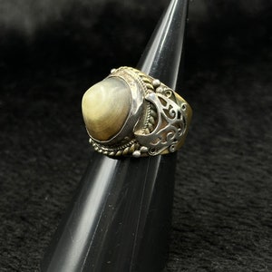 Vintage Rare Silver & Gold Plated Handmade Ring With Banded Dzi Agate Stone
