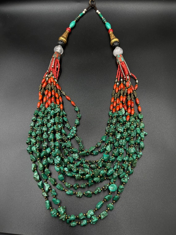 Amazing Unique Handmade Tibetan Old Necklace With… - image 2