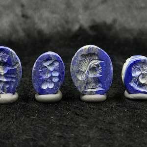 Ancien Sasnide Vieux Beau Lapis Lazuli Pierre Sceau Intaille-douce Tampon 4 Perles