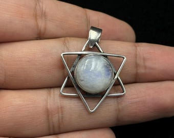 Vintage Handmade Sterling Silver Pendant With Natural Moonstone