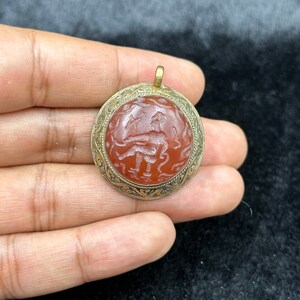 Genuine Ancient Roman Brass Pendant With Intaglio Carnelian Pendant Ca.2nd Century AD