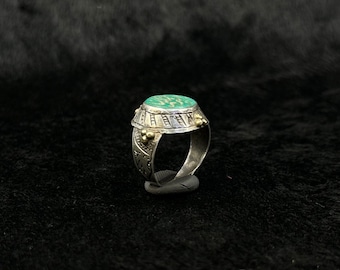 Antique Beautiful Solid Silver Unique Ring With Islamic Writing Turquoise Stone