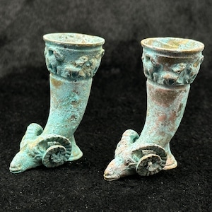 2 Pieces Rare Ancient Bronze Parthian Period Rhyton Vessel in Form Of Ram Animal 1st Century BC