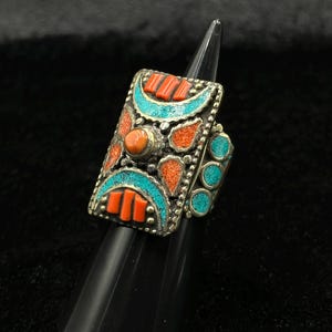 Adjustable Tibetan Nepalese Beautiful Ring With Turquoise And Coral Stone