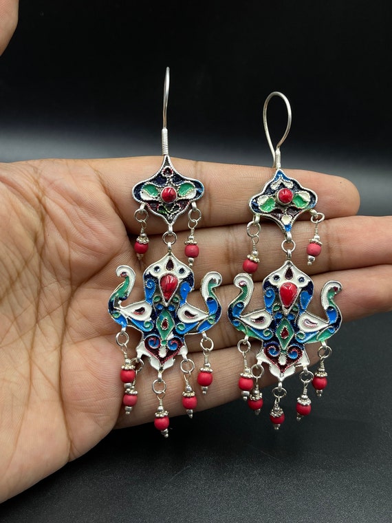 Beautiful Antique Old Silver Handmade Earrings Wi… - image 2