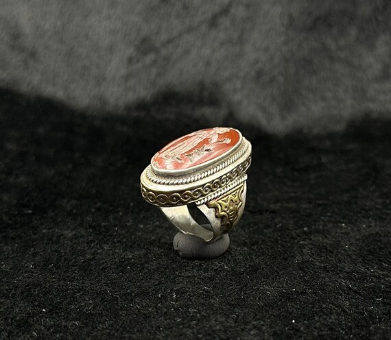 Solid Silver And Gold Plated Ancient Ring With In… - image 2