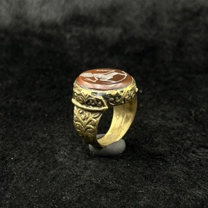 Beautiful Brass Ancient Near Eastern Unique Ring With Intaglio Carnelian Stone