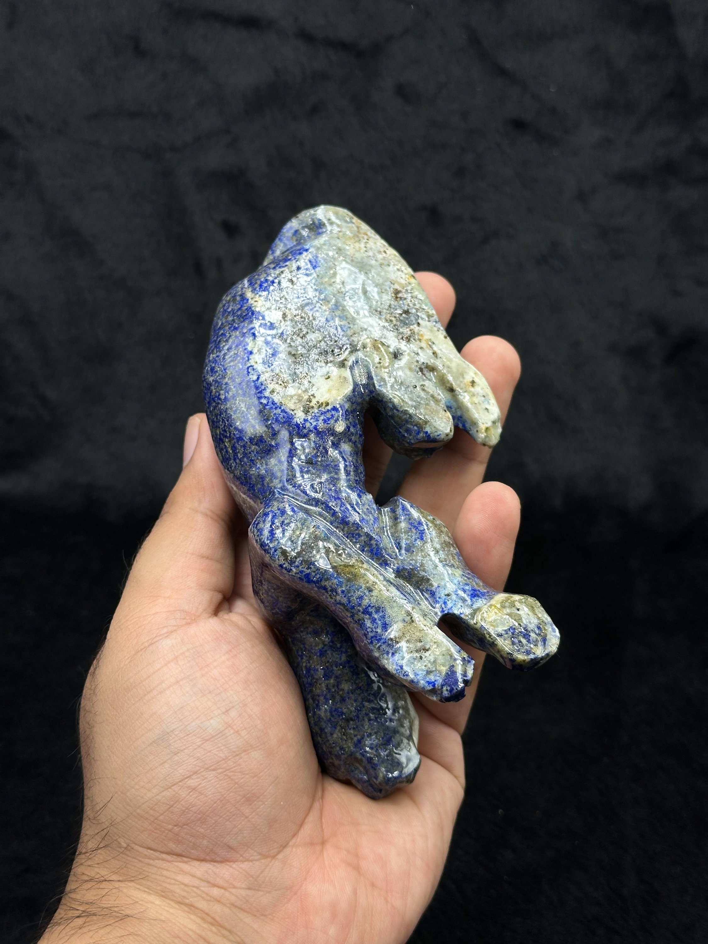 ヴィンテージの美しい天然ラピスラズリ石の手作り彫刻ライオン像