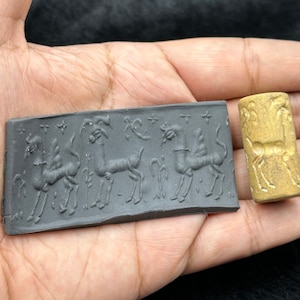 Ancient Medieval Intaglio Deer Unique Found Lime Stone Cylinder Seal Beads