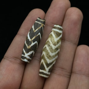 Wonderful Antique 2 Pieces Pyu Culture Pumtek Beads From Burma With Good Pattern