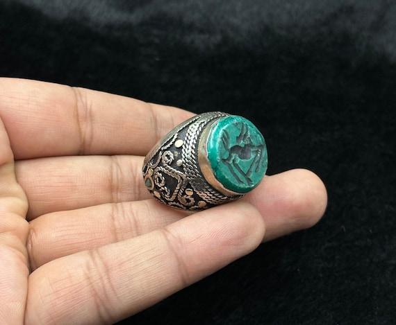 Very Old Solid Silver Rare Old Ring With Deer Int… - image 4