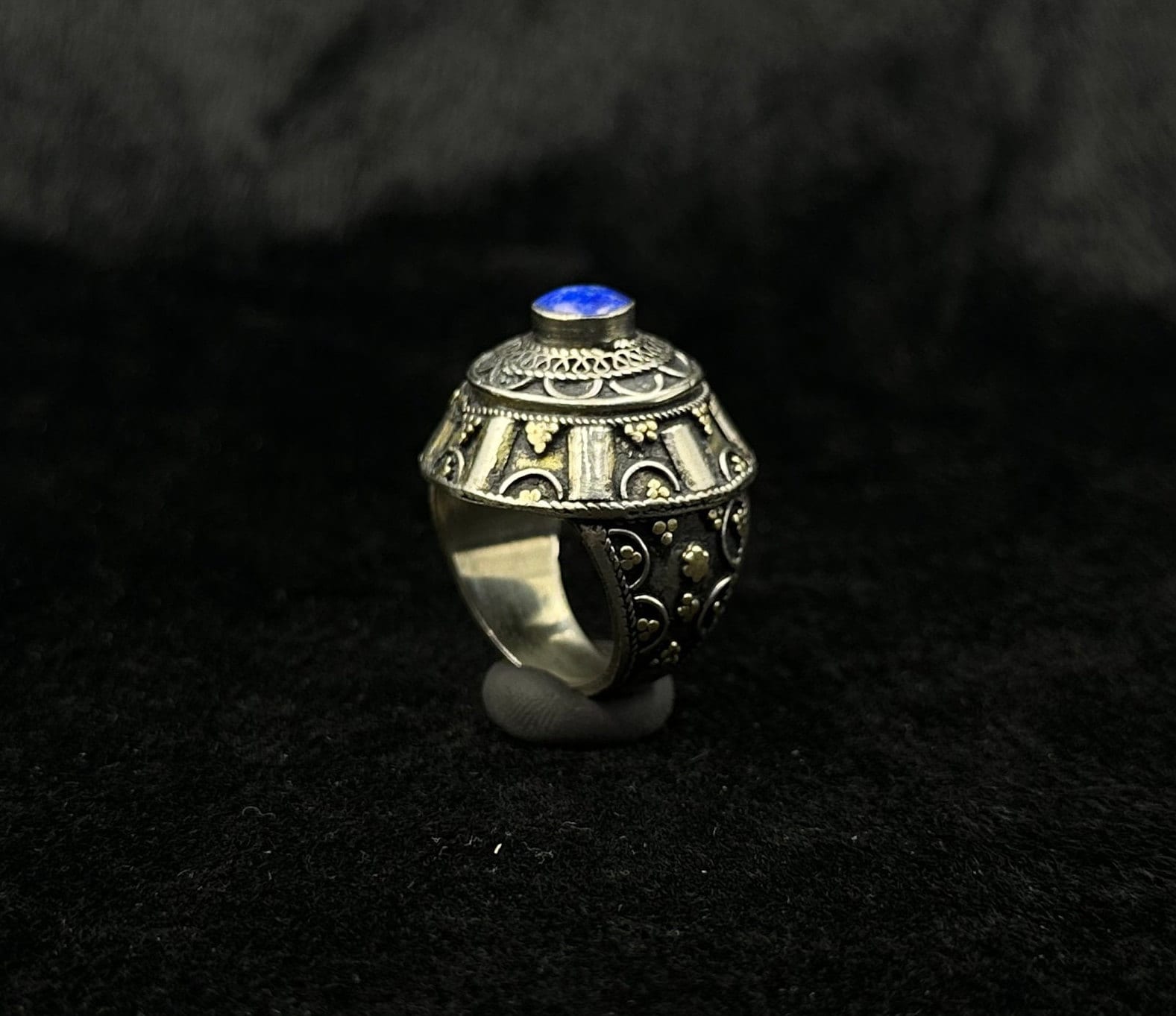 Vintage Unique Handmade Silver Plated Ring With Lapis Stone From Afghanistan