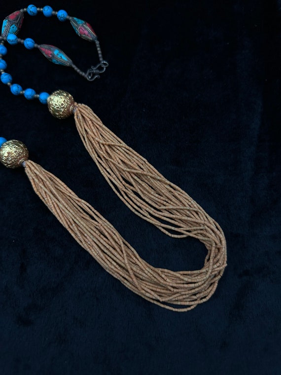 Collier Antique Tibétain Années 1920 - Perle, Incrustations Turquoise, Argent Ancien - Occasion