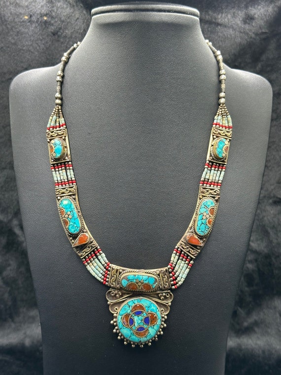 Vintage Tibetan Necklace With Turquoise, Coral, and Agate - Etsy