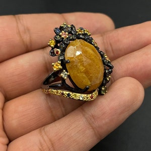 Vintage Victorian Yellow Saphir Edelstein Oxidiert 92.5 Silber Unikat Schöner Ring Bild 4