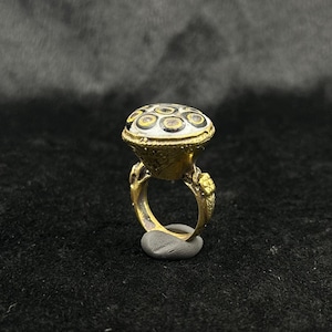 Wonderful Brass Old Near Eastern Unique Ring With Mosaic Glass Gabri Stone