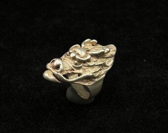 Erstaunlicher Vintage Tibet Silber Einzigartiger Handgemachter Ring Mit Drachenkopf Art