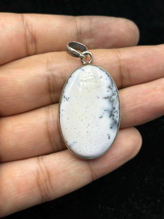 Vintage Sterling Silver Handmade Pendant With Natural Dendrite Opal Stone