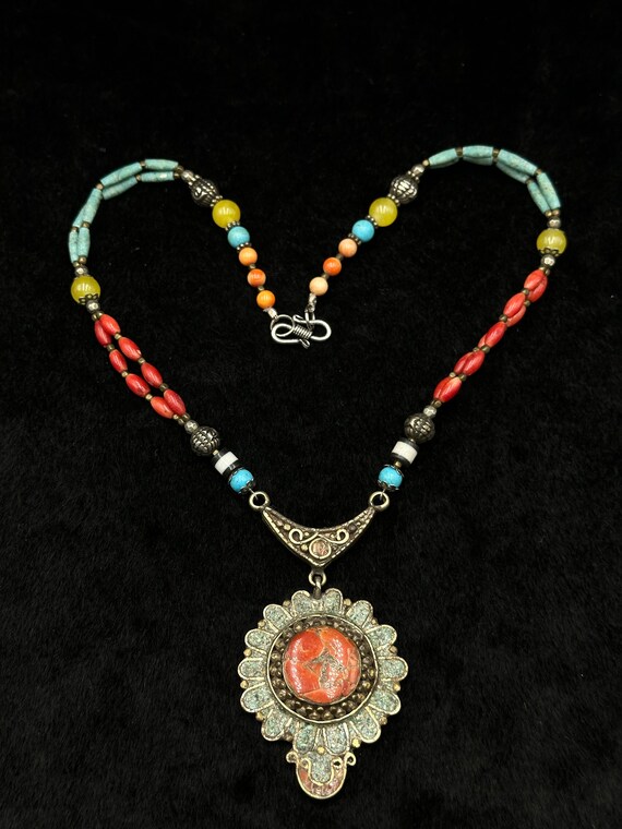Unique Design Handmade Tibetan Old Necklace With Turquoise