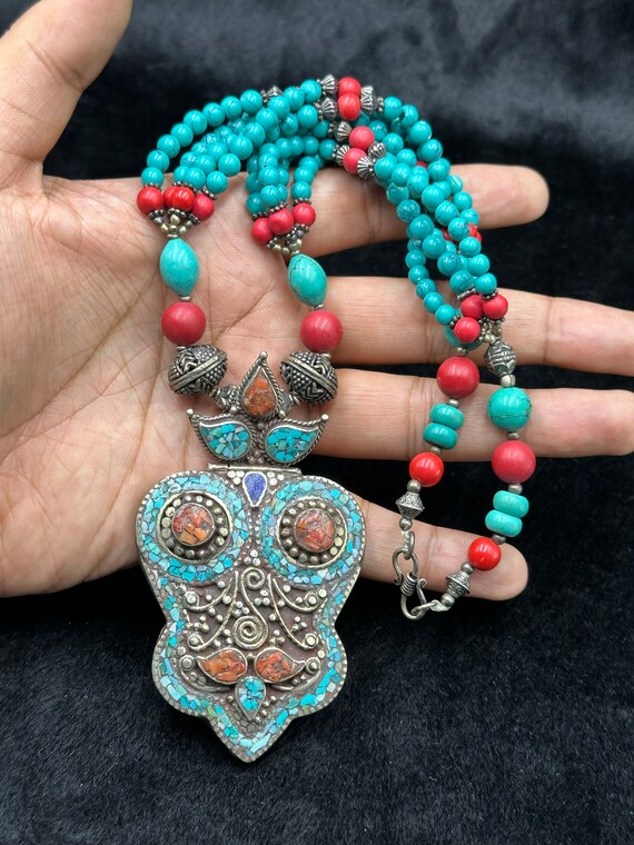 Vintage Tibetan Necklace With Turquoise, Coral and Agate - Etsy