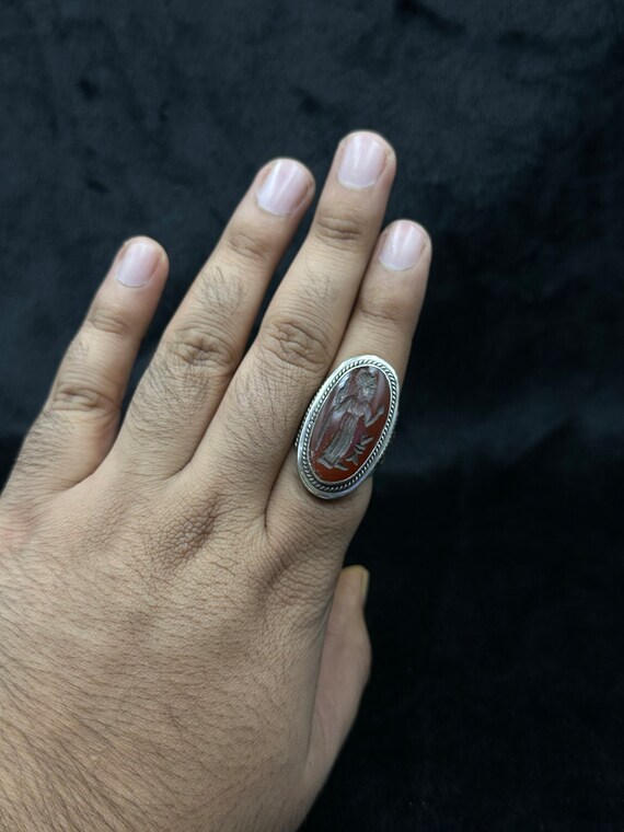Solid Silver And Gold Plated Ancient Ring With In… - image 5