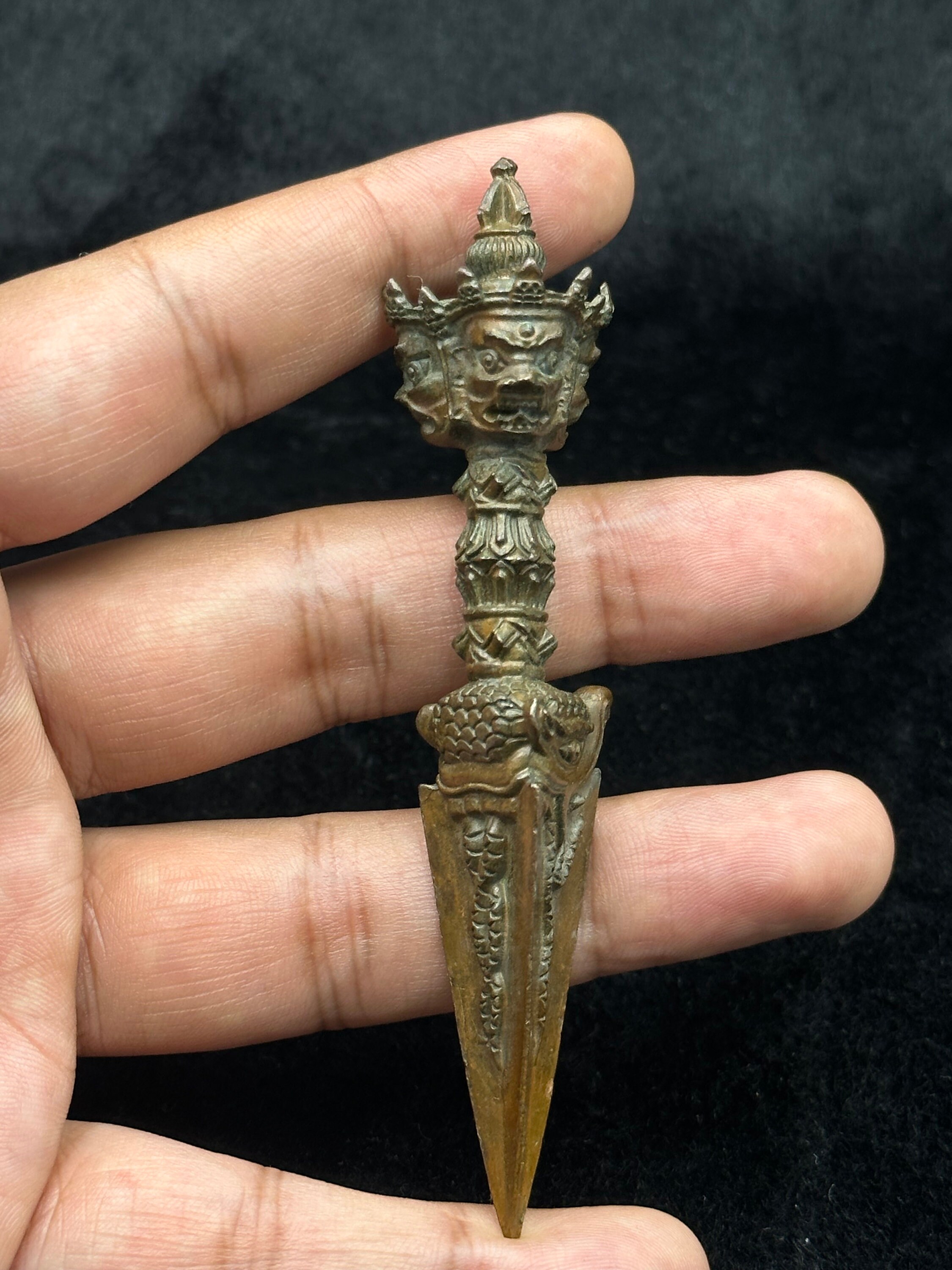 Vintage Three-faced Hayagriva Phurba Dagger, Tibet Buddhist Brass