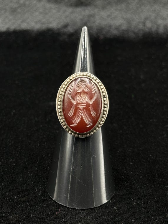 Ancient Solid Silver & Gold Plated Ring With Inta… - image 2