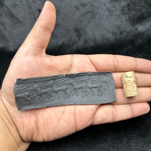 Ancient Medieval Intaglio Deer Unique Found Lime Stone Cylinder Seal Beads