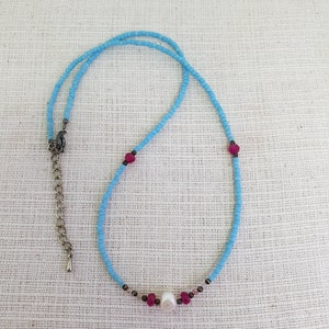 Handmade Pearl, Ruby & Howlite Seed Bead Necklace