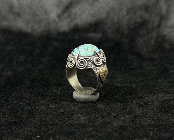 Unique Rare Bague romaine en argent antique avec pierre turquoise de cerf en taille douce Etsy France