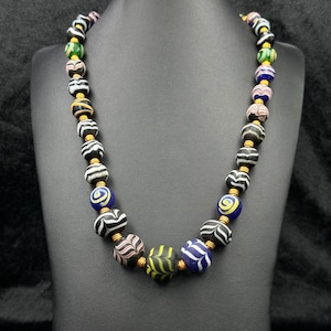 Genuine Ancient Roman Mosaic Gabri Glass And Gold Plated Beaded Necklace