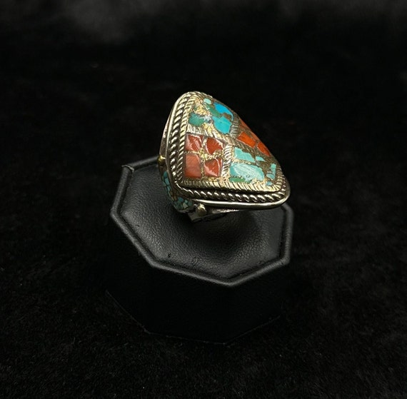 Tibetan Nepalese Beautiful Handmade Ring With Tur… - image 1