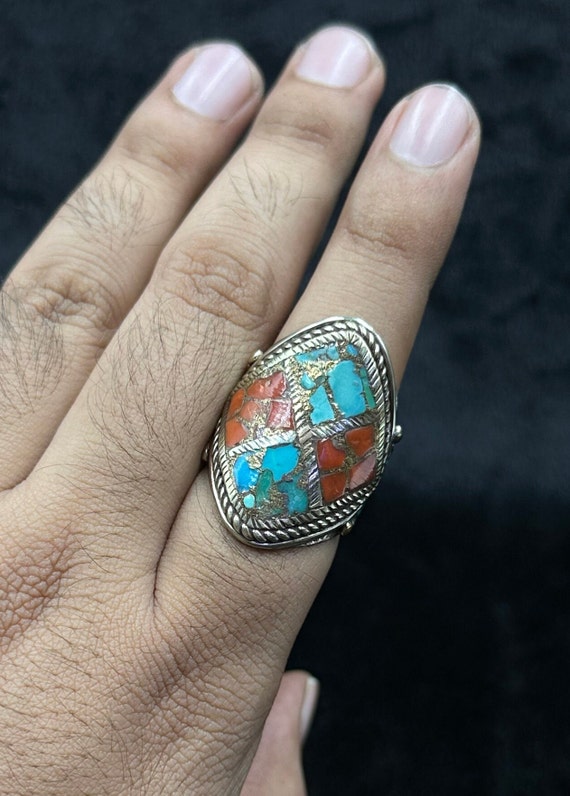 Tibetan Nepalese Beautiful Handmade Ring With Tur… - image 4