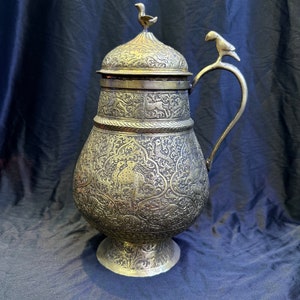 Beautiful Rare Piece Central Asian Brass Jug With Beautiful Art From Bukhara 19th Century