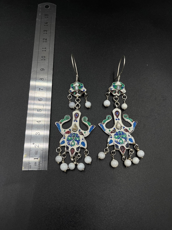 Beautiful Antique Old Silver Handmade Earrings Wi… - image 2
