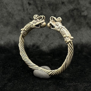 Handmade Vintage Adjustable Beautiful Tibetan Viking Style Silver Dragon Head Bangle