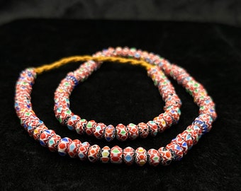 Vintage Venetian Chevron Glass Bead Necklace, Old African Trade Beads