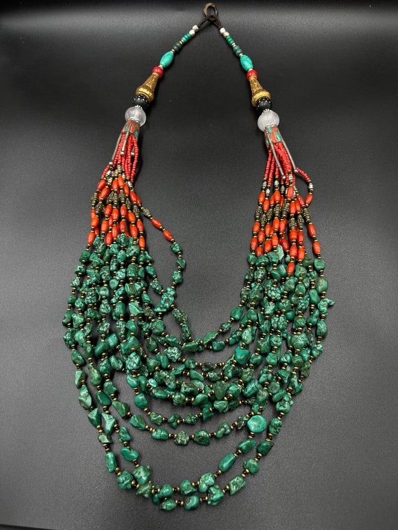 Amazing Unique Handmade Tibetan Old Necklace With… - image 3
