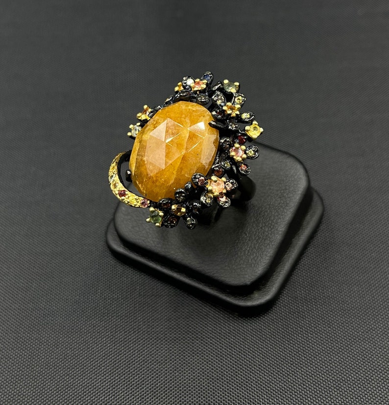 Vintage Victorian Yellow Saphir Edelstein Oxidiert 92.5 Silber Unikat Schöner Ring Bild 2