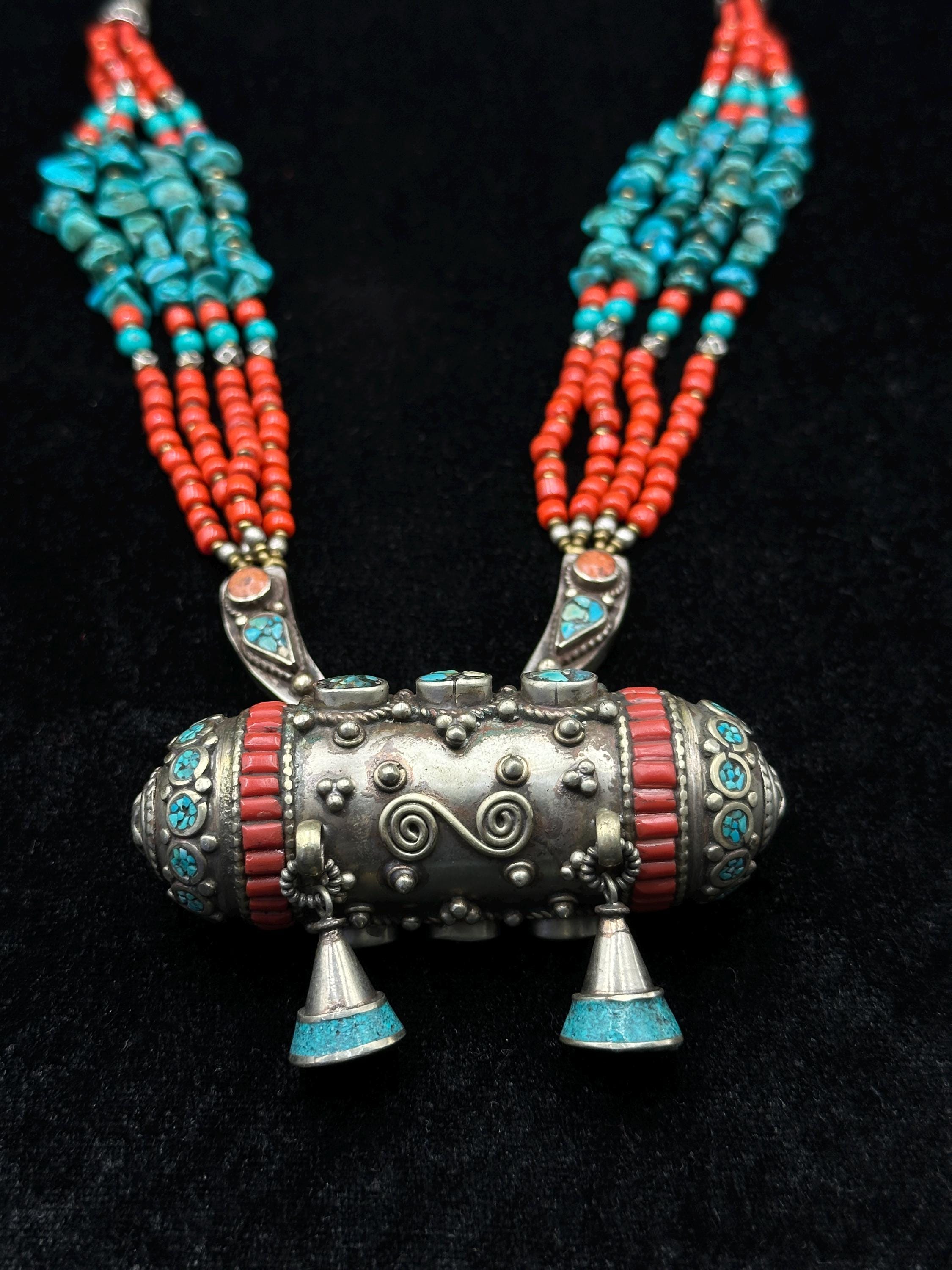 Vintage Tibetan Turquoise & Coral Necklace, 24 Inch Length - Etsy