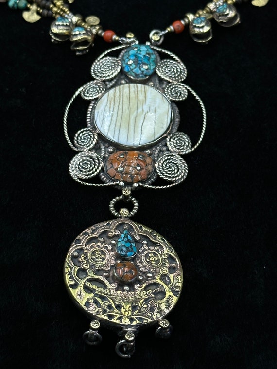 Unique Tibetan Vintage Necklace With Natural Turq… - image 3