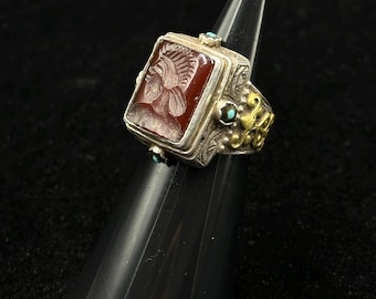 Römisches Reich Antiker Sterling Silber Ring mit Intaglio König Karneol Stein