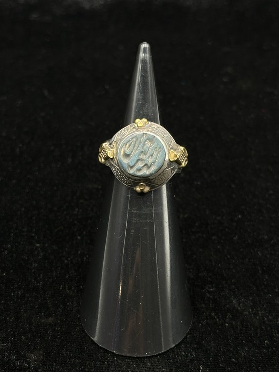 Antique Solid Silver Ring, Islamic Writing Lapis … - image 2