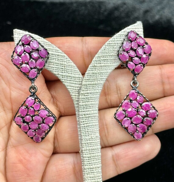 Orecchini unici in argento sterling 92,5 con pietra preziosa sfaccettata in stile vittoriano vintage - Italia