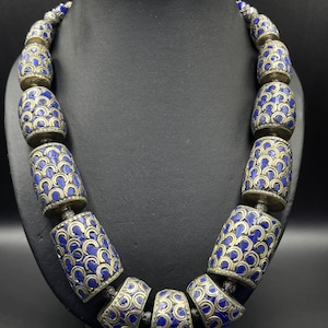 22 Inches Amazing Handmade Tibetan Old Necklace With Natural Lapis Lazuli Stone