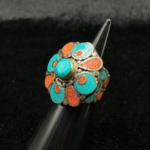 Adjustable Tibetan Nepalese Beautiful Ring With Turquoise And Coral Stone