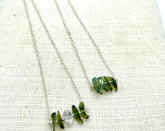 Moldavit und Herkimer Diamant Sterling Silber Halskette