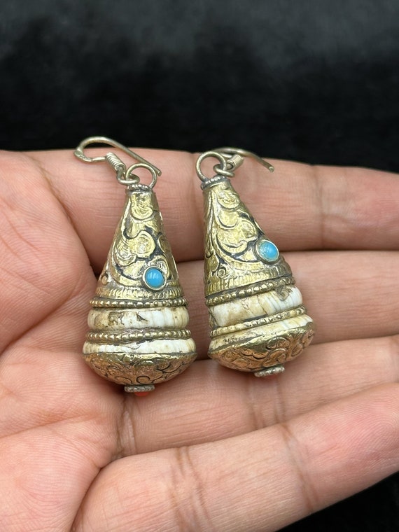 Vintage Tibetan Nepalese Beautiful Earring With N… - image 1