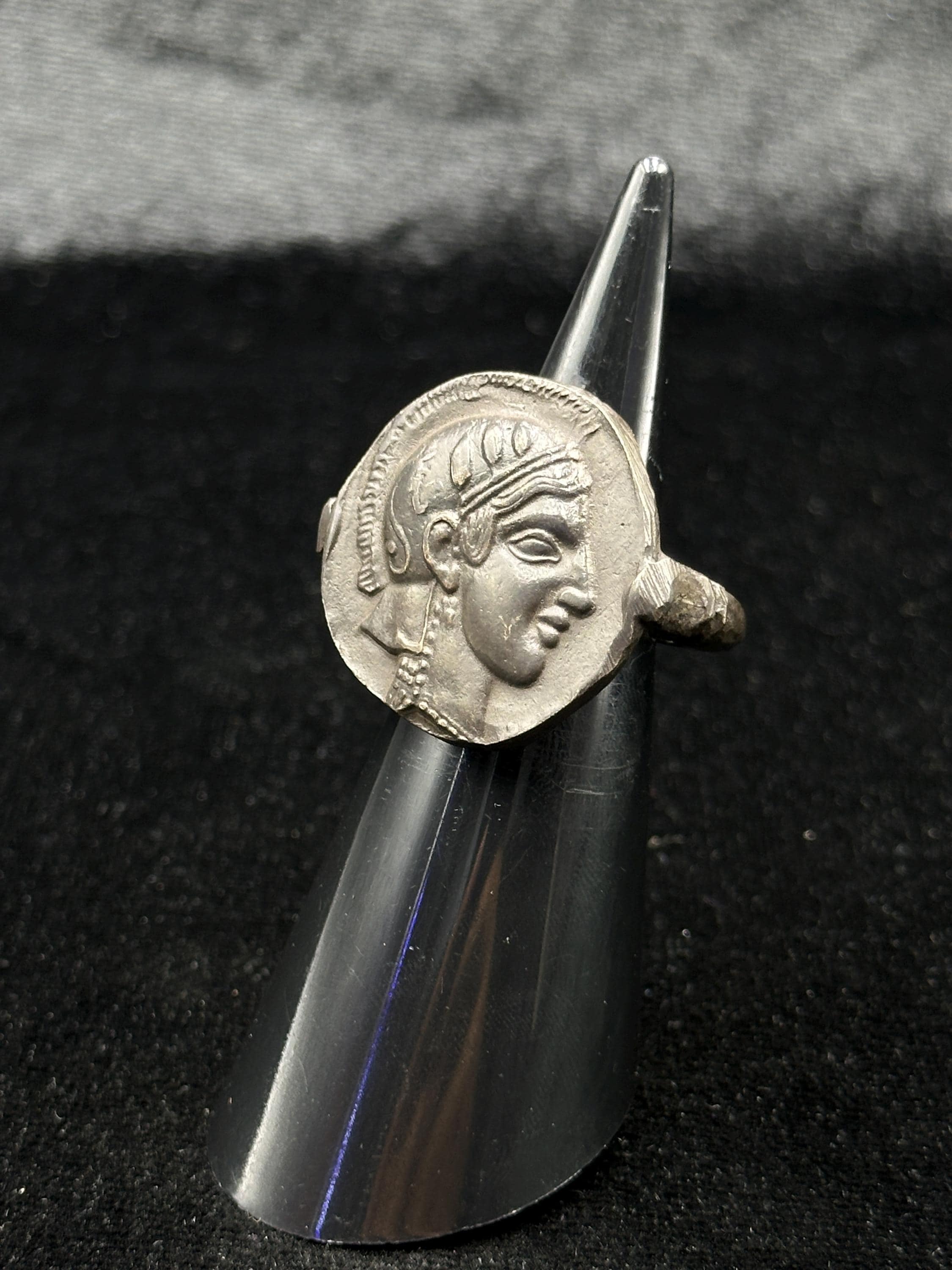 Rare Bronze Ring with Greek Owl Tetradrachm Coin - Size 8.5 US